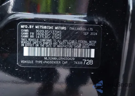 2024 Mitsubishi Mirage Black Edition из США, поврежденный, VIN ML32AWHJ2RH030429